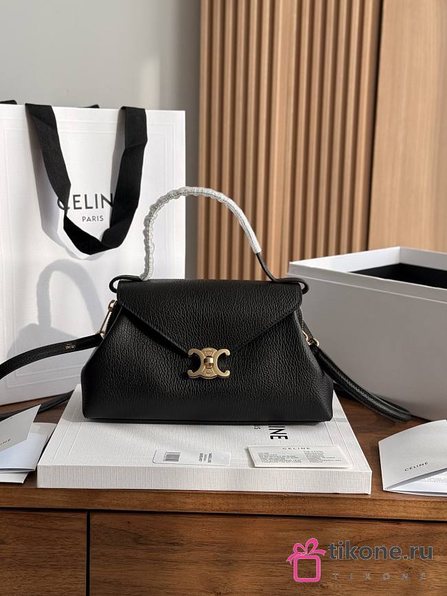 Celine Small Flair In Grained Calfskin Black - 24x12x9cm - 1