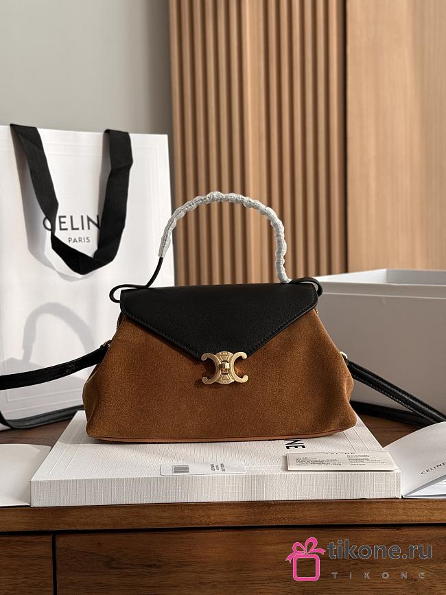Celine Small Flair In Suede Calfskin And Glossy Lambskin Camel/Black - 24x12x9cm - 1