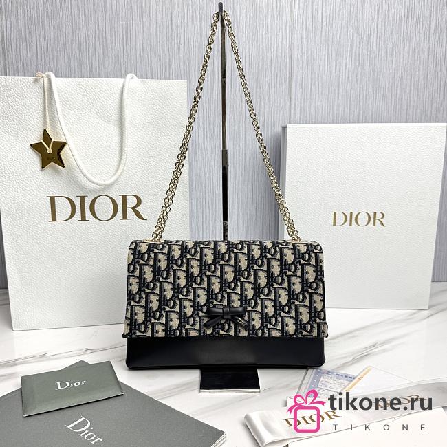 Small Dior Promenade Flap Bag Blue Dior Oblique Jacquard and Smooth Calfskin - 25x16x7cm - 1
