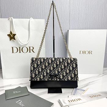 Small Dior Promenade Flap Bag Blue Dior Oblique Jacquard and Smooth Calfskin - 25x16x7cm