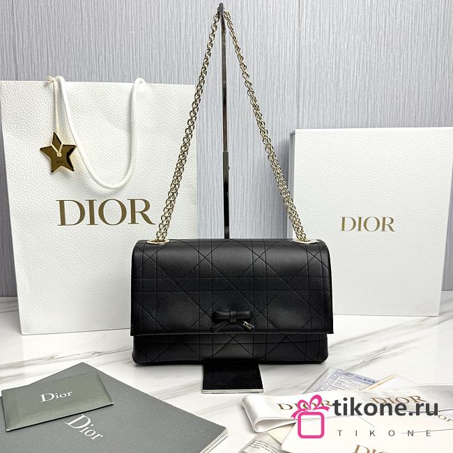 Small Dior Promenade Flap Bag Black Flat Cannage Calfskin - 25x16x7cm - 1