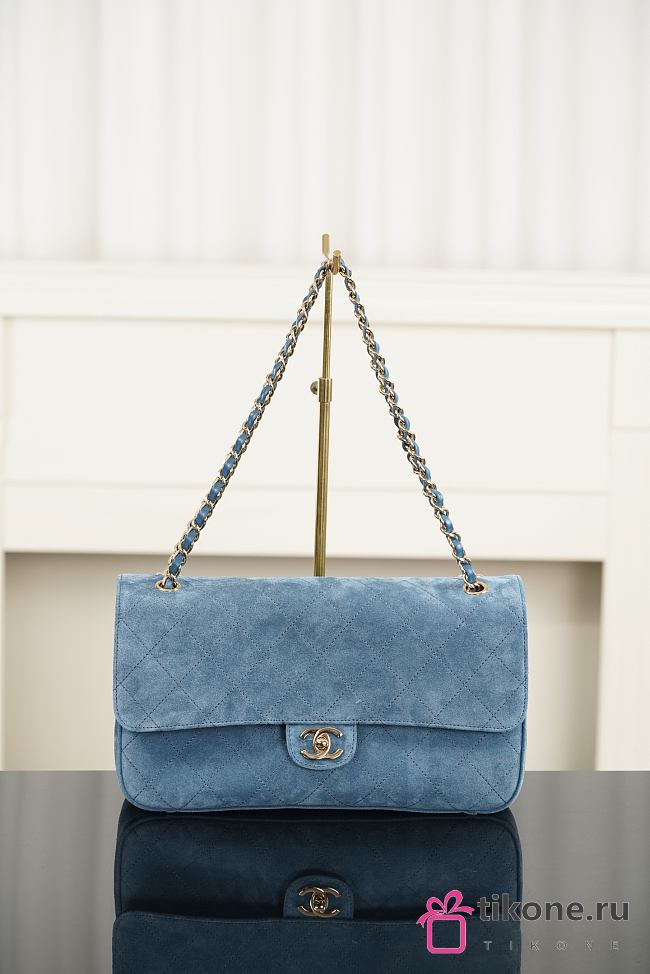 Chanel Maxi Flapbag Suede Calfskin & Gold-Tone Metal Blue AS6627 - 32x19.5x10cm - 1
