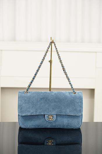 Chanel Maxi Flapbag Suede Calfskin & Gold-Tone Metal Blue AS6627 - 32x19.5x10cm
