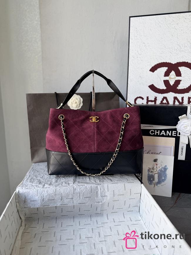 Chanel Small Shopping Bag Suede Calfskin, Shiny Lambskin & Gold-Tone Metal Burgundy & Black AS5634 - 36x24x14cm - 1