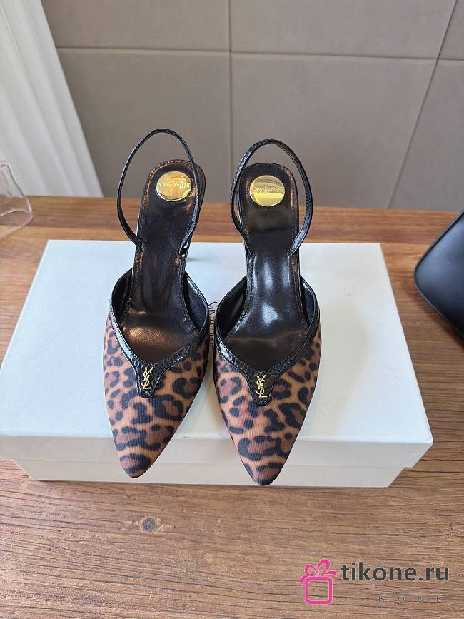 YSL Folie Slingback Pumps In Leopard Grosgrain In Brown 75mm - 1