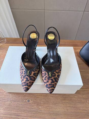 YSL Folie Slingback Pumps In Leopard Grosgrain In Brown 75mm