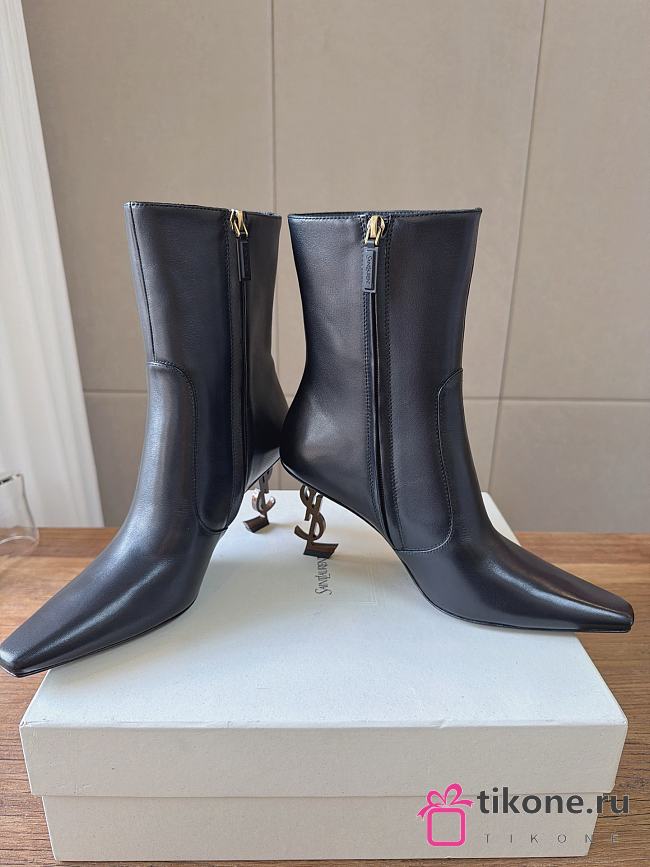 YSL Opyum Booties Smooth Leather In Black 8.5cm - 1