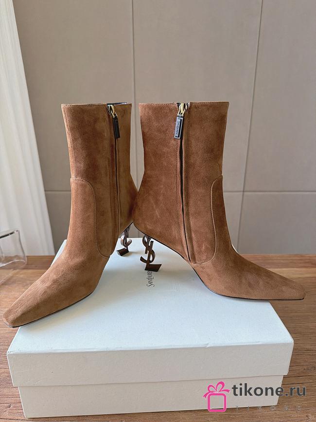 YSL Opyum Booties Suede Leather In Dark Havana 8.5cm - 1