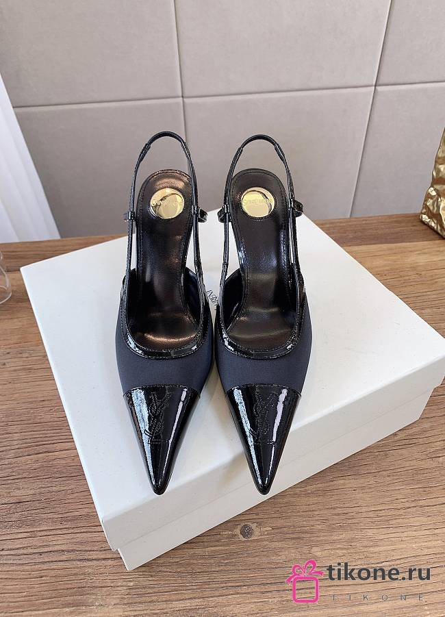 YSL Renée Slingback Pumps In Satin Crepe And Patent Leather Black 7.5cm - 1