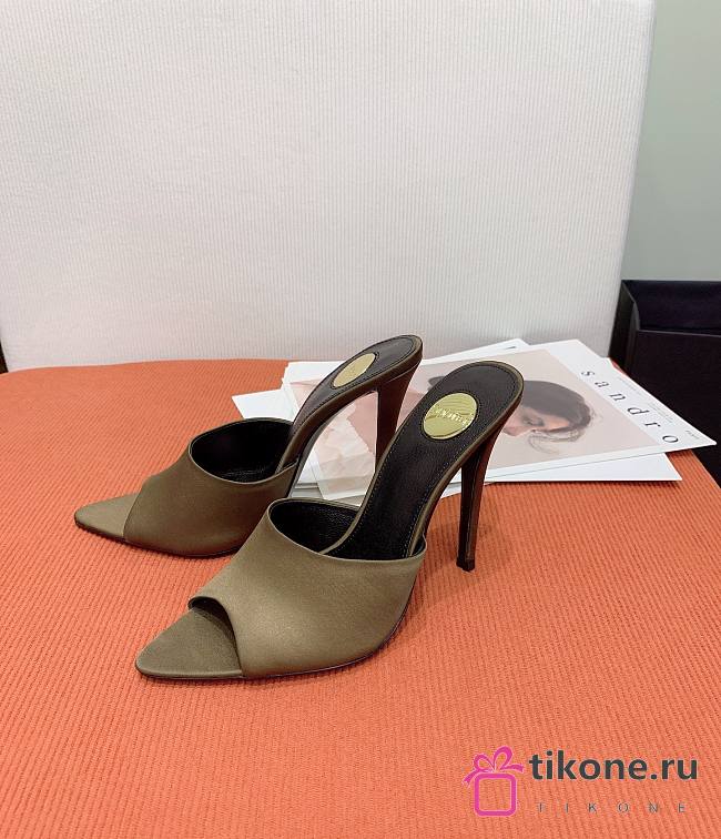 YSL Goldie Mules Satin Crêpe In Olive 11cm - 1