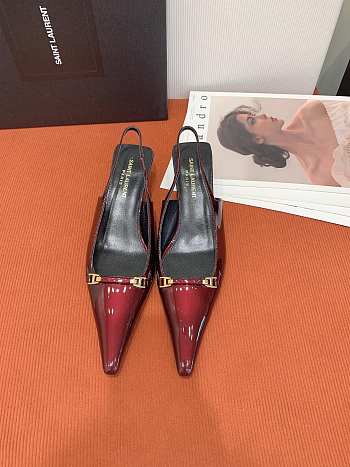 YSL Carine 55 Slingback Pumps in Patent Leather Deep Bordeaux Red 