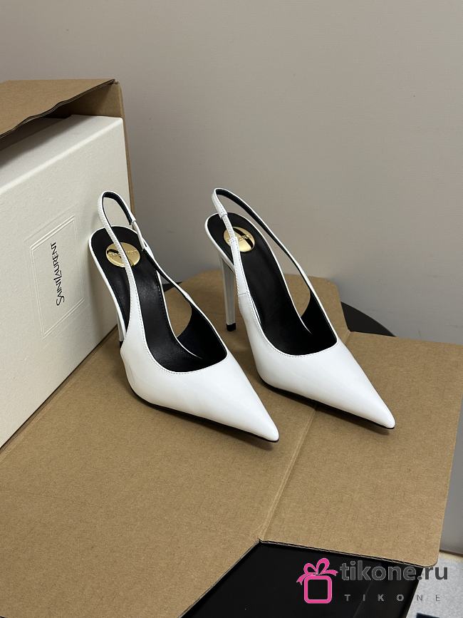 YSL Guermantes Slingback Pumps In Patent Leather White 9.5cm - 1