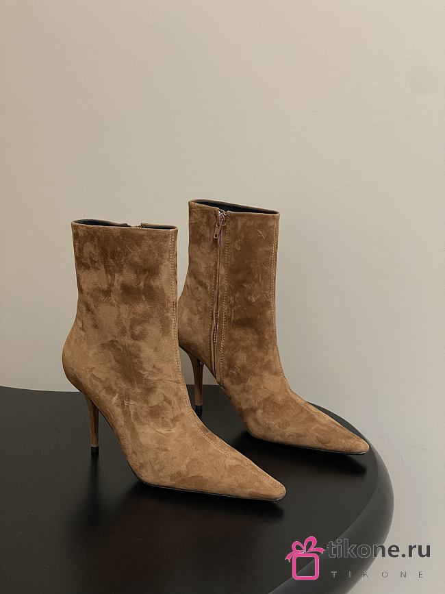 YSL Ashley Booties In Suede Leather Dark Havana 9cm - 1
