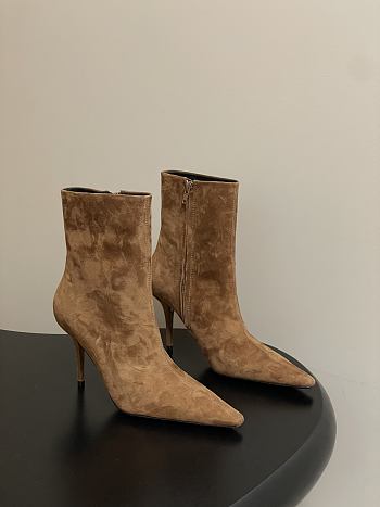 YSL Ashley Booties In Suede Leather Dark Havana 9cm