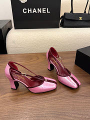 Chanel Mary Janes Crocodile Embossed Calfskin & Patent Calfskin Light Pink & Dark Burgundy 85mm G47612  - 1