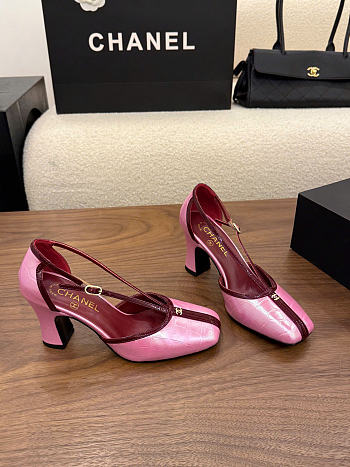 Chanel Mary Janes Crocodile Embossed Calfskin & Patent Calfskin Light Pink & Dark Burgundy 85mm G47612 