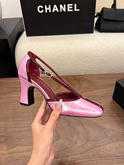 Chanel Mary Janes Crocodile Embossed Calfskin & Patent Calfskin Light Pink & Dark Burgundy 85mm G47612  - 5