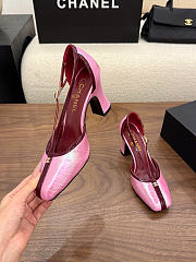 Chanel Mary Janes Crocodile Embossed Calfskin & Patent Calfskin Light Pink & Dark Burgundy 85mm G47612  - 6