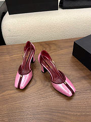 Chanel Mary Janes Crocodile Embossed Calfskin & Patent Calfskin Light Pink & Dark Burgundy 85mm G47612  - 4