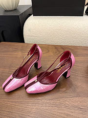 Chanel Mary Janes Crocodile Embossed Calfskin & Patent Calfskin Light Pink & Dark Burgundy 85mm G47612  - 3