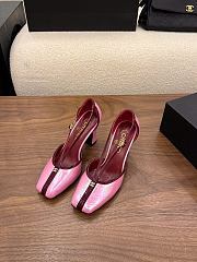 Chanel Mary Janes Crocodile Embossed Calfskin & Patent Calfskin Light Pink & Dark Burgundy 85mm G47612  - 2