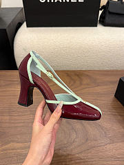 Chanel Mary Janes Patent Calfskin Dark Burgundy & Light Green 85mm G47612 - 6