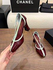 Chanel Mary Janes Patent Calfskin Dark Burgundy & Light Green 85mm G47612 - 5