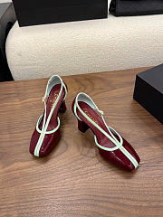 Chanel Mary Janes Patent Calfskin Dark Burgundy & Light Green 85mm G47612 - 4