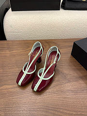 Chanel Mary Janes Patent Calfskin Dark Burgundy & Light Green 85mm G47612 - 2