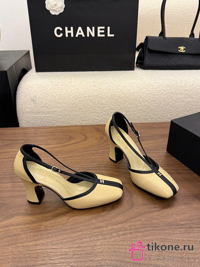 Chanel Mary Janes Lambskin Beige & Black 85mm G47612 - 1