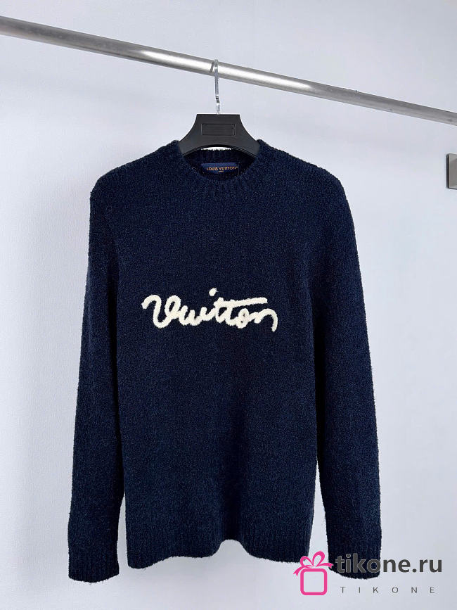 LV Embroidered Signature Long-Sleeved Crewneck Navy 1AKLW7  - 1