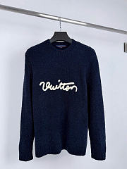 LV Embroidered Signature Long-Sleeved Crewneck Navy 1AKLW7  - 1