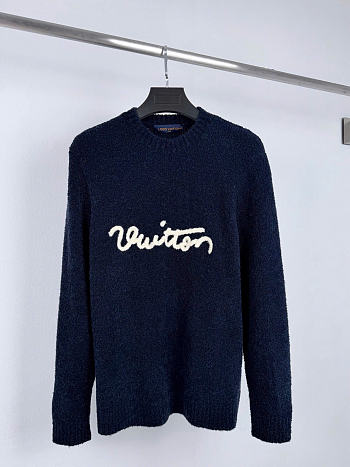 LV Embroidered Signature Long-Sleeved Crewneck Navy 1AKLW7 