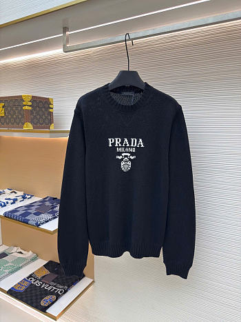 Prada Intarsia-Logo Wool-Cashmere Crew-Neck Sweater Black