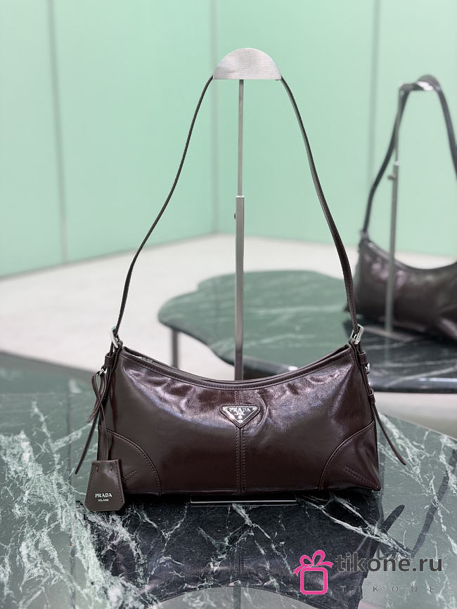Prada Aimèe Medium Leather Shoulder Bag Dark Brown 1BC309 - 32x15x10cm - 1