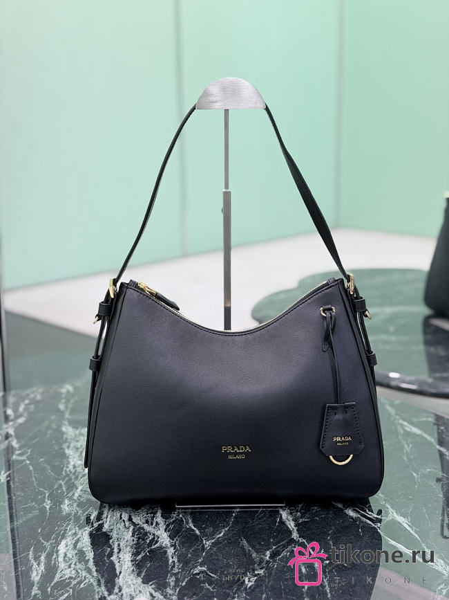 Prada Aimée Medium Leather Shoulder Bag Black 1BC301 - 31x23.5x11cm - 1