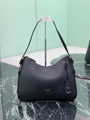 Prada Aimée Medium Leather Shoulder Bag Black 1BC301 - 31x23.5x11cm