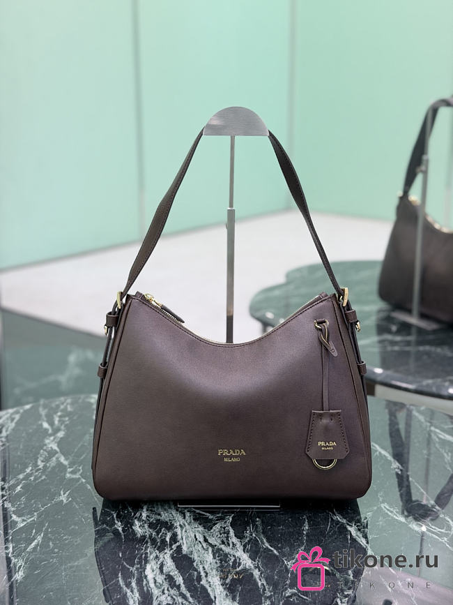Prada Aimée Medium Leather Shoulder Bag Cocoa Brown 1BC301 - 31x23.5x11cm - 1