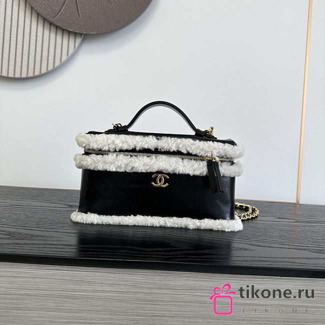 Chanel Top Handle Long Vanity Case with Chain Aged Calfskin & Shearling Gold Tone Black - 26.5x13x5cm - 1