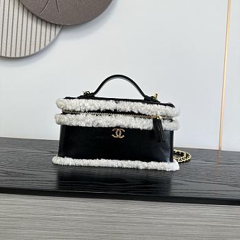 Chanel Top Handle Long Vanity Case with Chain Aged Calfskin & Shearling Gold Tone Black - 26.5x13x5cm