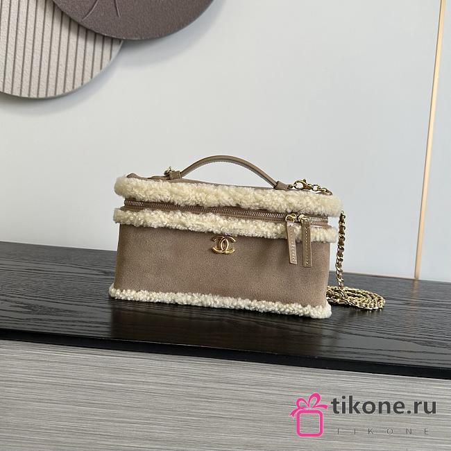 Chanel Top Handle Long Vanity Case with Chain Suede & Shearling Gold Tone Black - 26.5x13x5cm - 1