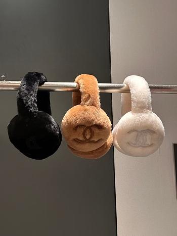 Chanel Earmuffs Shearling Lamskin Beige/Black/White