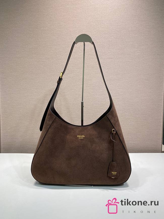 Prada Boogie Large Suede Bag Dark Brown 1BC299 - 40x24.5x9cm - 1