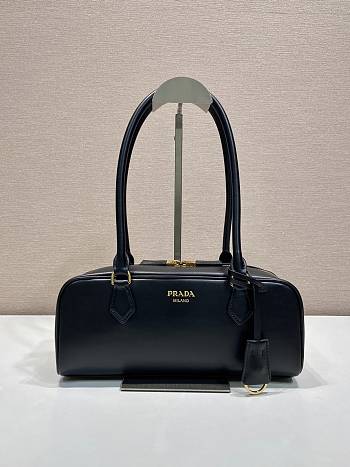 Prada Medium Leather Top-Handle Bag Black 1BB176 - 28x13x8cm