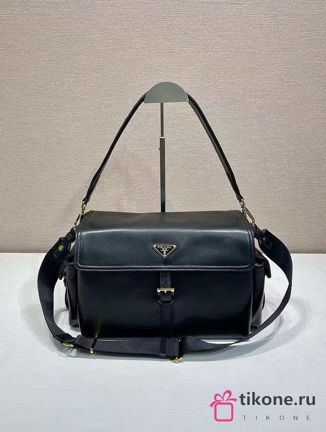 Prada Explore Large Nappa Leather Shoulder Bag With Flap Black 1BD391 - 37.5x19x12cm - 1