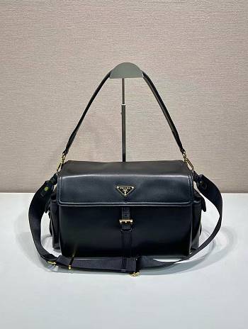 Prada Explore Large Nappa Leather Shoulder Bag With Flap Black 1BD391 - 37.5x19x12cm