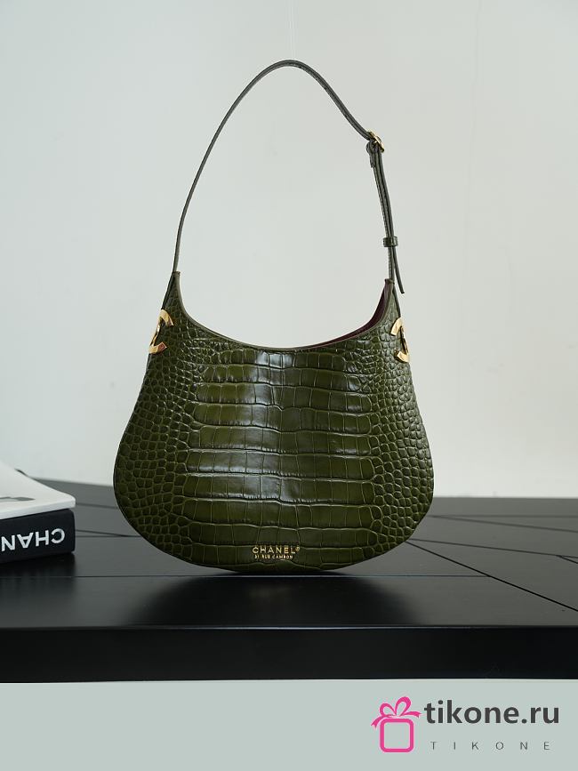 Chanel Hobo Handbag Crocodile Embossed Calfskin & Gold-Tone Metal Khaki AS6601 - 31x28x5cm - 1
