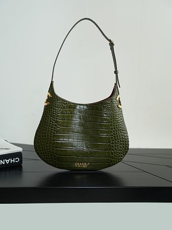 Chanel Hobo Handbag Crocodile Embossed Calfskin & Gold-Tone Metal Khaki AS6601 - 31x28x5cm