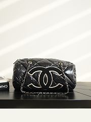 Chanel Large Bowling Bag Nylon, Wool & Silver-Tone Metal Black & Ecru AS6328 - 38x18x17cm - 1