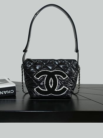 Chanel Mini Hobo Bag Nylon, Wool & Silver-Tone Metal Black & Ecru 